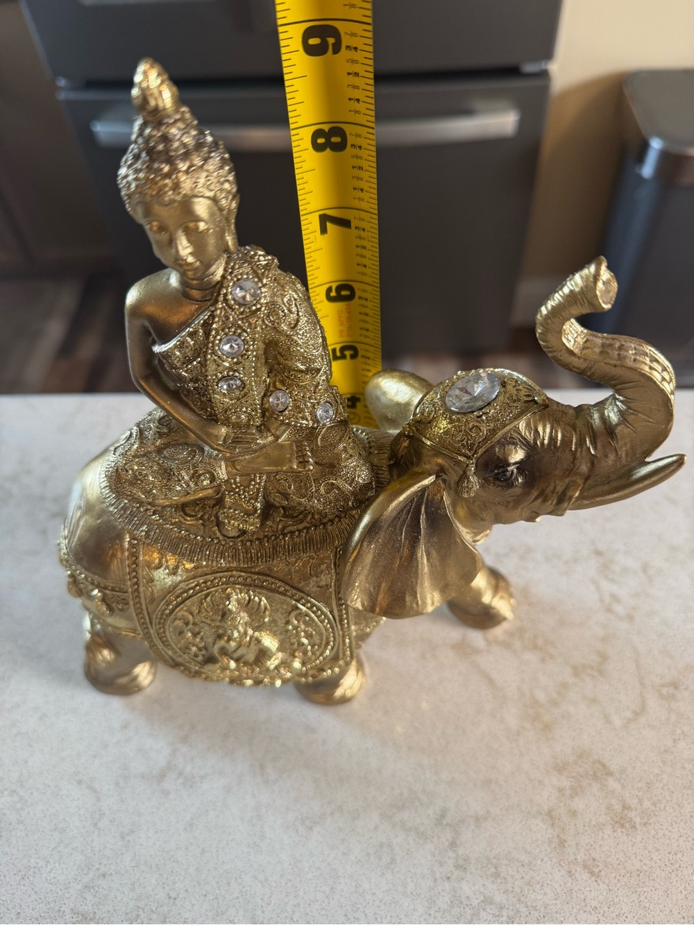 Gold Elephant with Seated Buddha Accent Figurine - Decorative Home Accent
